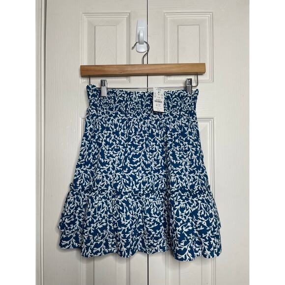 NEW J. Crew Smocked Ruffle Shoulder Blue Tank Top Blouse Skirt Set Womens XXS - Picture 8 of 12